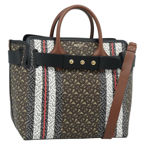 BURBERRY 手提包 PVC帆布 兩用 棕色金色 正品 186191M