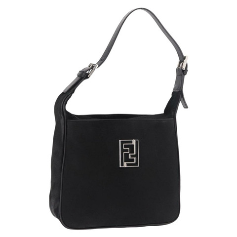 FENDI 肩背包 Harako 皮革 黑色 銀色 Auth 187543V
