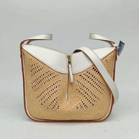 LOEWE Hammock吊床包小號拼色牛皮/草編金扣肩背包