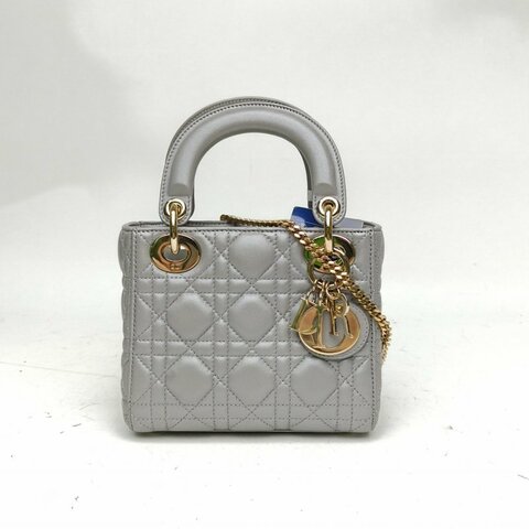 DIOR Lady戴妃包三格灰色羊皮金扣2015肩背包