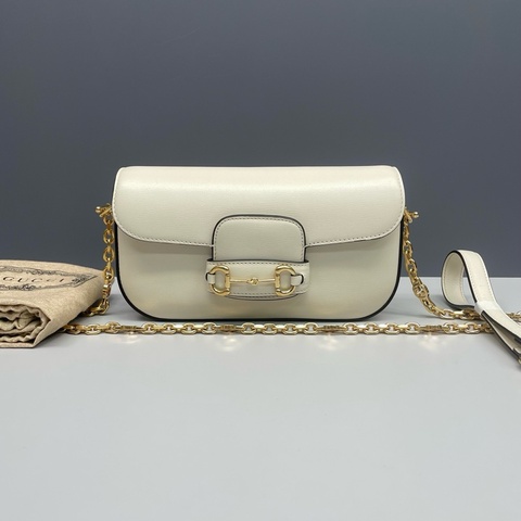 Gucci古馳 白色全皮1955系列mini法棍單肩斜挎包