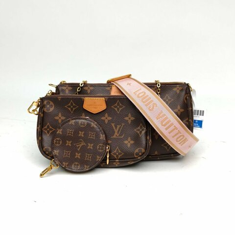 LOUIS VUITTON MultiPochette五合一粉肩帶老花PVC晶片肩背包