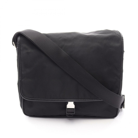 PRADA VIAGGIO 肩斜背包 V166 尼龍 Saffiano 皮革 黑色 二手
