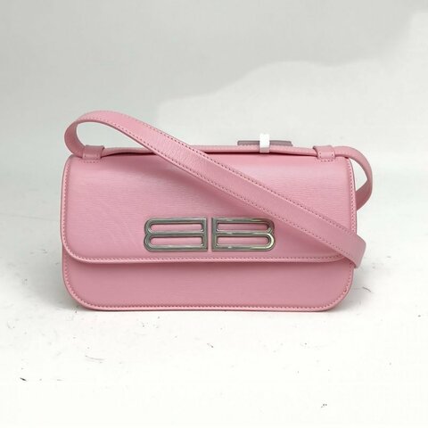 BALENCIAGA 粉色牛皮銀扣Gossip單肩包小號肩背包