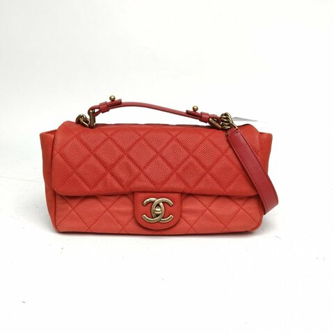 CHANEL 紅色荔枝牛皮17開金扣CF口蓋包肩背包