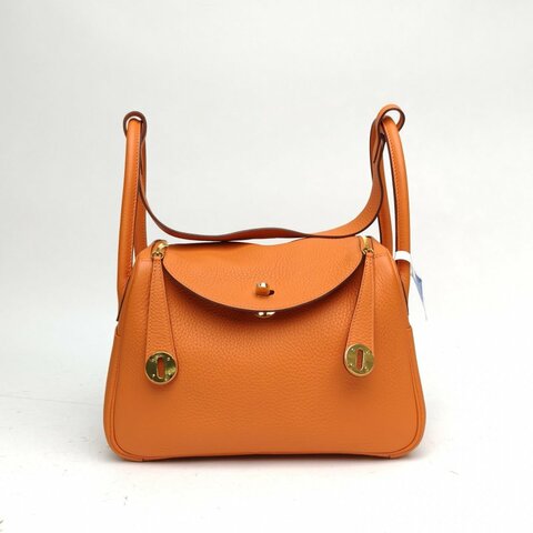 HERMES Lindy26愛馬仕橙TC皮X刻金扣肩背包