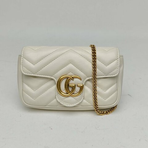 GUCCI GGMarmont肩背包超Mini白色牛皮金扣肩背包