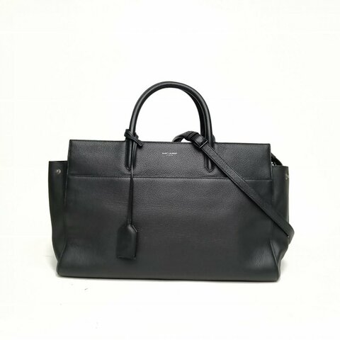SAINT LAURENT 黑色牛皮黑扣tote肩背包