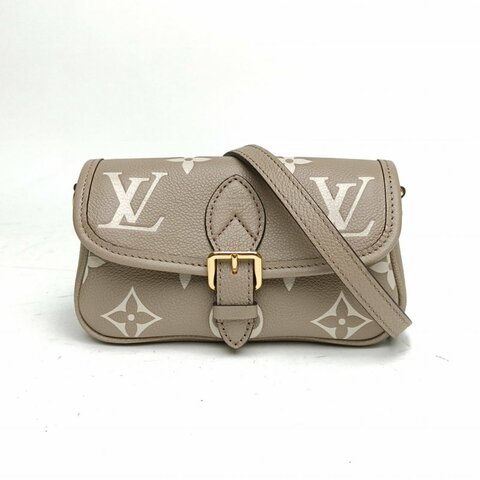 LOUIS VUITTON Diane法棍包19灰色牛皮晶片肩背包