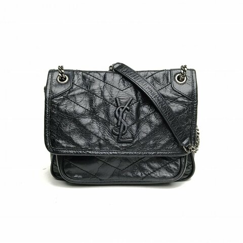 SAINT LAURENT NikiMini21黑色牛皮銀扣肩背包