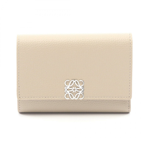 LOEWE Anagram Vertical 小號三折皮夾 C821S33X125541 皮革 米色 全新