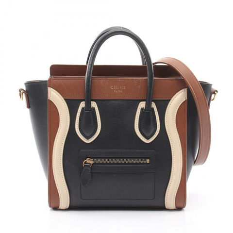 CELINE Luggage Nano Shopper 單肩斜背包，黑色棕色皮革，二手