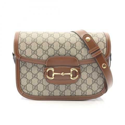 GUCCI 馬關 1955 GG Supreme 單肩包 60220492TCG8563 PVC 塗層帆布皮革 米棕色 全新 女士