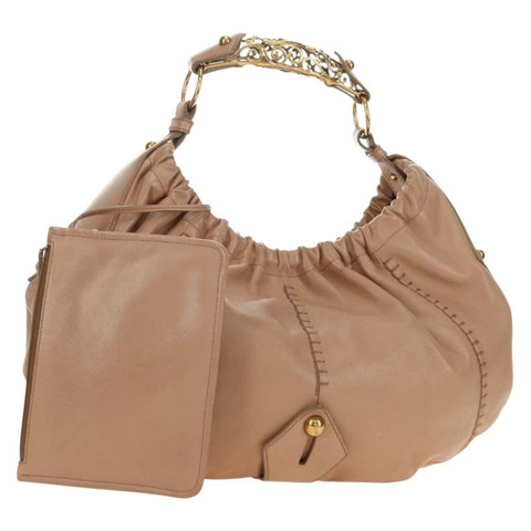 SAINT LAURENT Mombasa 單肩包 皮革 粉紅色 金邊 正品 185320SM