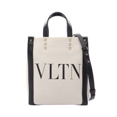 Valentino Garavani VLTN 標誌肩挎手提包帆布皮革二手