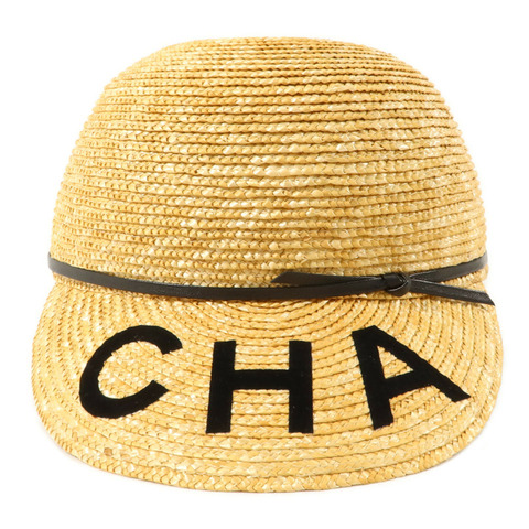 CHANEL 羊皮皮革/稻草Runway Straw Cap S帽子