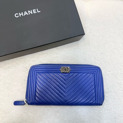Chanel 藍荔枝牛皮ㄇ拉長夾