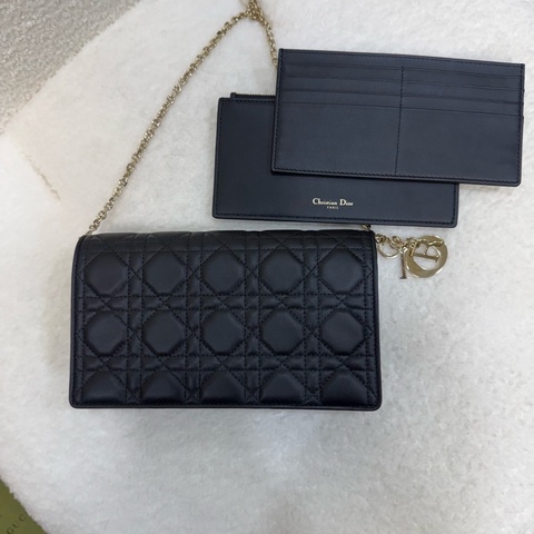 Dior 黑金羊皮藤格紋Lady Dior 鏈條包