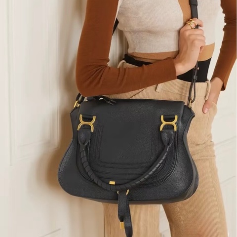 CHLOE 黑色牛皮復古扣中號馬鞍包