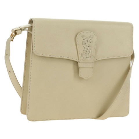 聖羅蘭 YSL 肩背包 皮革 象牙色 金色 正品 am11905V