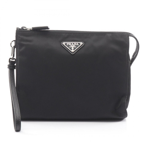 PRADA Re-Nylon Nesessaire TESSUTO+SAFFIANO 商務手拿包 尼龍皮革 黑色