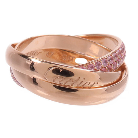 CARTIER 18K玫瑰金Trinity Ring粉紅藍寶石戒指
