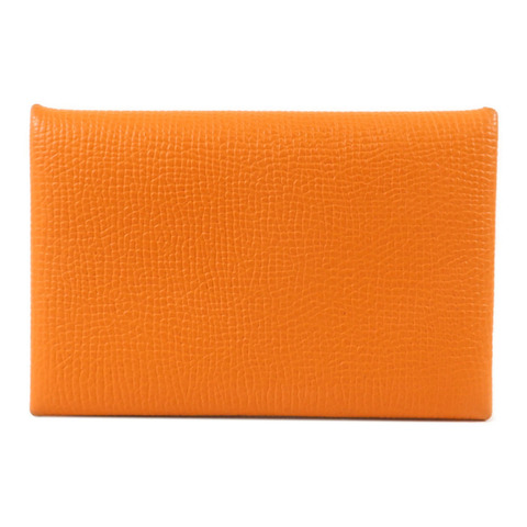 HERMES Epsom皮革Calvi Card Holder卡片套Orange/Lime
