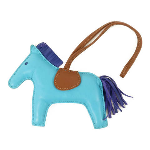 HERMES Milo皮革Rodeo MM掛飾Bleu Azteque/Bleu Electrique/Fauve