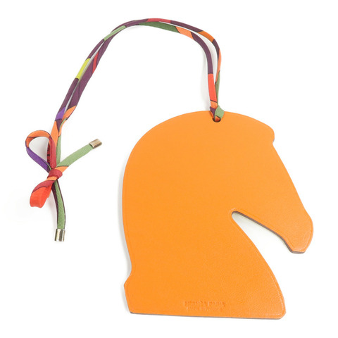 HERMES Chevre/Swift皮革Samarkand掛飾Jaune Poussin/Orange