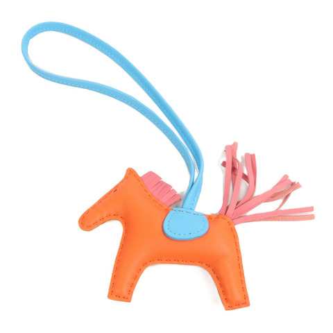 HERMES Milo皮革Rodeo PM掛飾Orange Poppy/Rose Azalee/Bleu Azteque