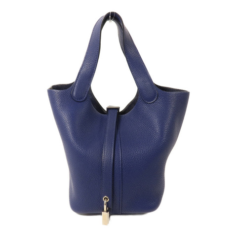 HERMES Clemence皮革Picotin PM手挽袋Bleu Saphir