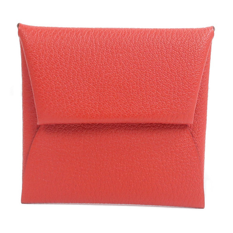 HERMES Chevre皮革Bastia零錢包Rose Texas