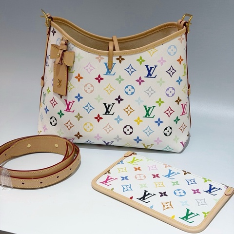 LV/路易威登 Carryall 小號 白三彩 村上隆聯名款 經典三彩老花單肩包斜挎包 芯片款