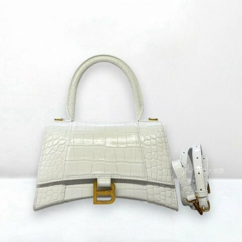 A13335-BALENCIAGA Hourglass白色鱷壓牛皮小號沙漏包503546