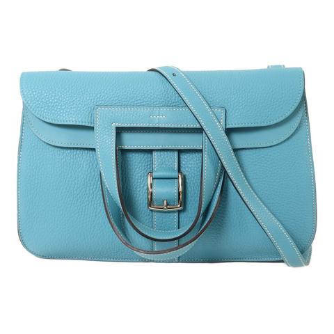 HERMES Clemence皮革Halzan 31手挽肩背兩用袋Bleu Saint Cyr