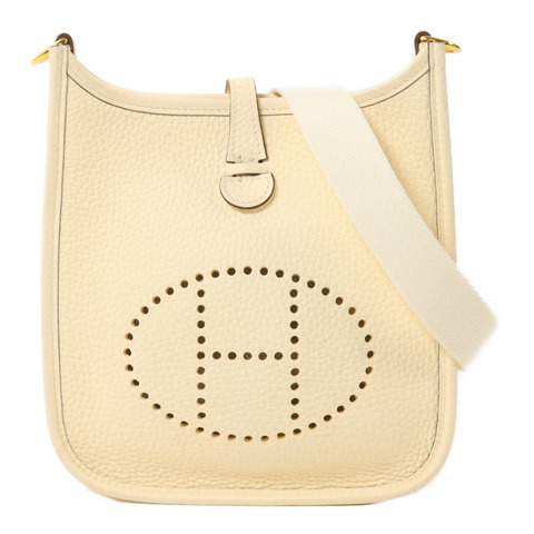 HERMES Clemence皮革Evelyne TPM肩背袋Nata/Blanc