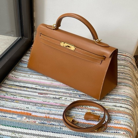 Hermes 愛馬仕Kelly32金棕金扣epsom皮 雙環  肩帶鎖具都在