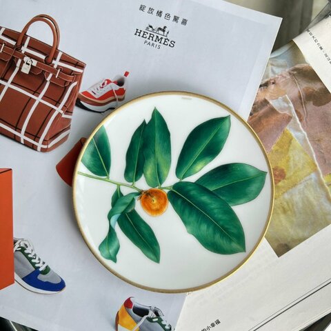 ::Hermès:: Passifolia 系列2 號陶瓷金線裝飾麵包奶油盤 Passifolia bread and butter plate n°2