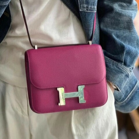 Hermes 海葵紫銀扣康康Constance24 C刻 Evercolor皮