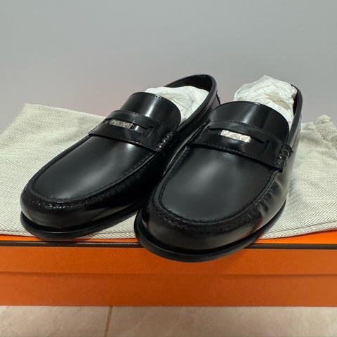 【全新】Hermes Mezzo Loafer樂福鞋黑色銀扣