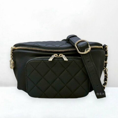 A12483-CHANEL Matelasse黑色魚子醬皮革腰包AS0465