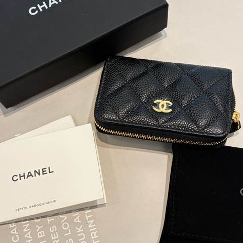 CHANEL牛皮拉鍊卡片零錢包晶片