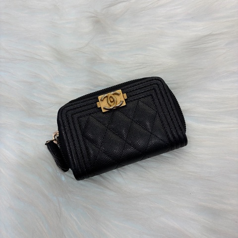 CHANELBOY金扣拉鍊零錢包黑色