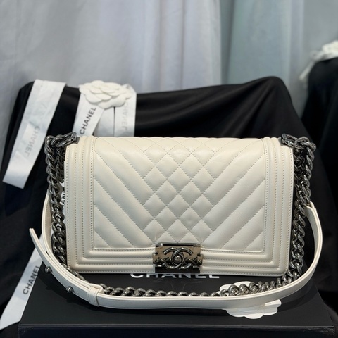 Chanel香奈兒leboy中號單肩包斜挎包 白色