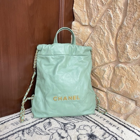 香奈兒Chanel 22bag垃圾袋 雙肩包手提包 皮穿金屬雙c肩帶 芯片款