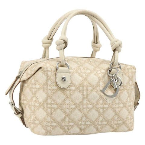 Christian Dior Panarea 手袋 帆布 象牙色 銀色 正品 185536A