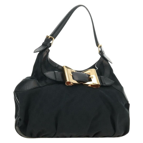 GUCCI GG帆布肩背包 黑色 金色 189884 正品 185693V