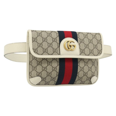 GUCCI GG Supreme Sherry Line 腰包 PVC 米色 紅色 海軍藍 674081 正品 ka4820V