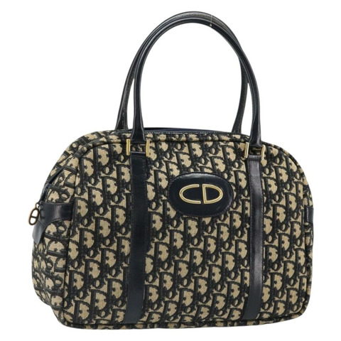 Christian Dior Trotter帆布迷你波士頓包 海軍藍 金色 正品 187362A