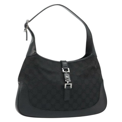 GUCCI GG帆布Jackie肩背包 黑色 銀色 00963 正品 186211V